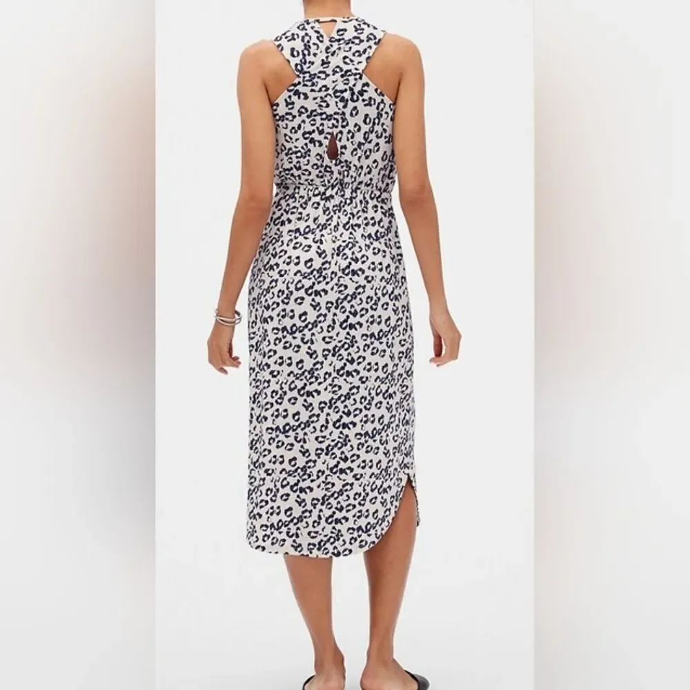 BANANA REPUBLIC Crossback Midi Dress Navy Off White Leopard‎ Print - Size Large - Picture 3 of 12